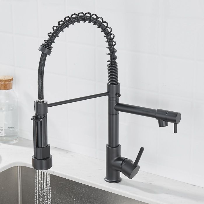 Robinet de cuisine en laiton noir, mitigeur extensible avec douchette, 2 jets, rotation 360°, eau chaude et froide, kit complet | Leroy Merlin