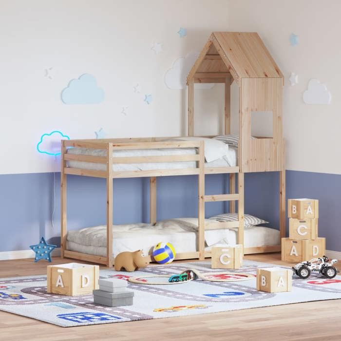 VidaXL Lit Superposé Cadre Sommier Lattes Bois De Pin Massif Blanc 75x190 Cm - Pour Enfants Et Chambres Petites