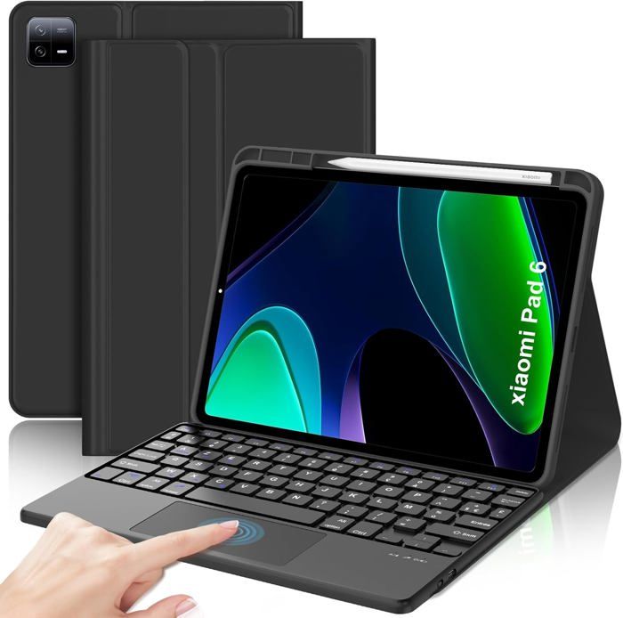 Coque Clavier Xiaomi Pad 6 11 Pavé Tactile Coque en Cuir avec Touchpad Clavier Magnétique Amovible AZERTY Français Noir