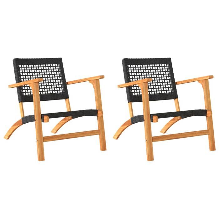 CLOUD*NEW Chaises de jardin - lot de 2 noir résine tressée et bois d’acacia LLL164