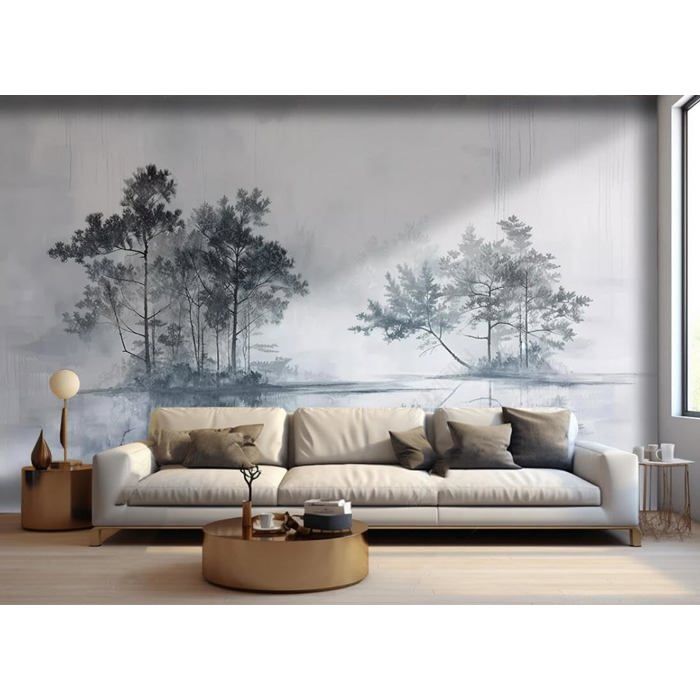 Papier Peint Panoramique Soie 3d Nature Paysage Encre De Montagne Noir ...