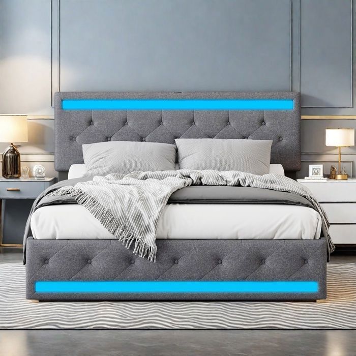 Lit double avec USB LED et 4 tiroirs litcoffre 160x200 coffre lit coffre 160x200 lit 160x200 avec rangement sommieren Lingris