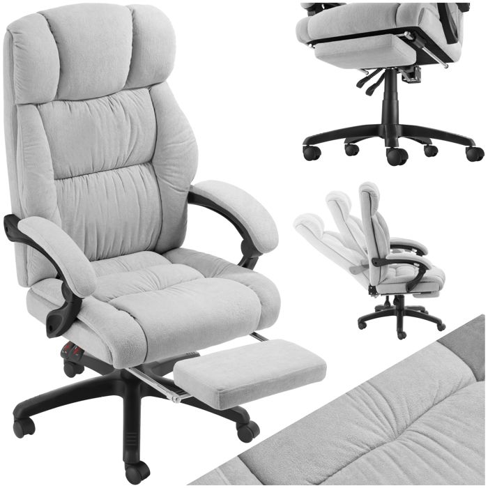 Chaise de bureau - TECTAKE - Fauteuil de bureau JILIEN avec repose-pieds et revêtement en velours 64 x 68-118 x 89-115 cm - Gris