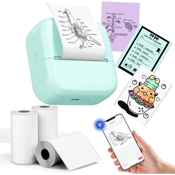 Mini Imprimante Photo Sans Fil - Imprimante De Poche Thermique Pour Smartphone Et Windows