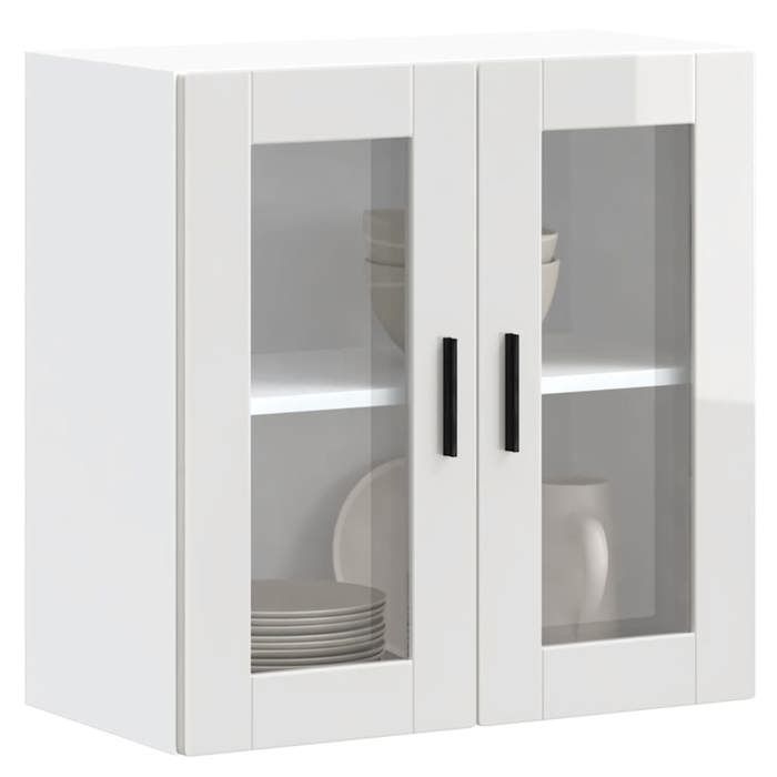 Blanc Vitrine murale cuisine - Meuble pour cuisine - Étagère de cuisine avec porte en verre Porto blanc brillant[365813]