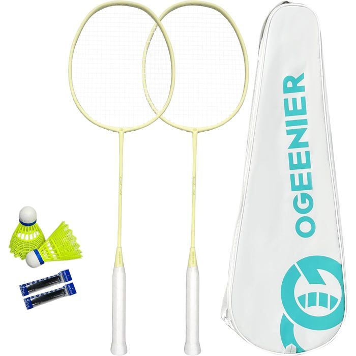 Paire De Raquettes Badminton Légères – Cadre Métal, Longueur 650-670 Mm – Avec 3 Volants Et Sac