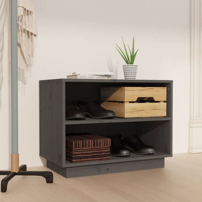 SALE 2026 Meuble à chaussures Gris - Armoire à chaussures Gris 60x34x45cm - bois de pin massif PRO255683092