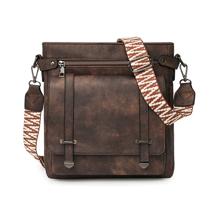 Sacoche Femme Multi-poches Fashion Sacs bandoulière en Similicuir Cafe
