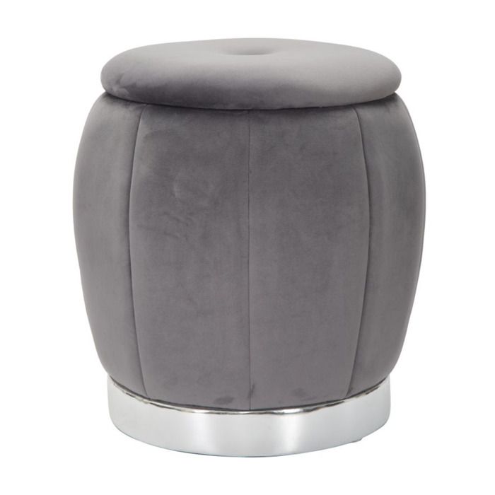 Pouf coffre Paris gris et argent en tissu – Ø 43 x H 43 cm - Réf. VK8681847399445