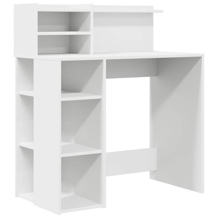 Blanc Bureau Informatique moderne - Bureau à écrire avec étagère Blanc 90x48x1015cm Bois dingénierie(1 Personne)693317152