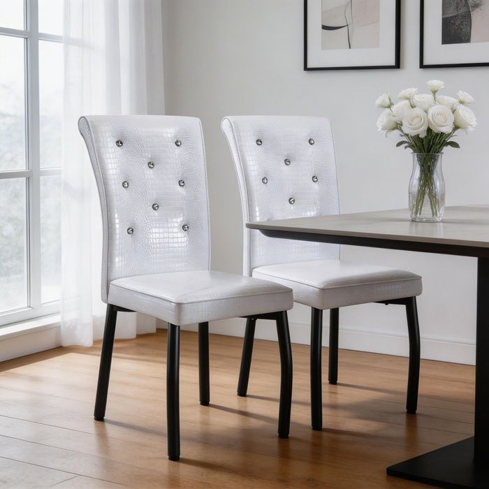Sièges pour salle à manger - Rétro - Simili-cuir effet crocodile - Ornements boucle cristal - Lot de 2
