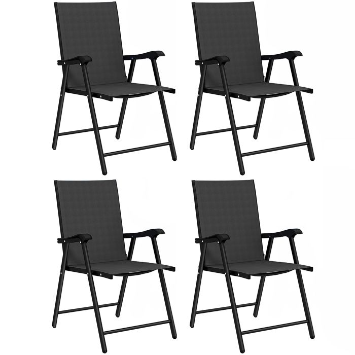 Lot de 4 chaises de jardin pliantes - Outsunny - structure acier sans montage dossier haut - textilène - 58x62x97cm - noir