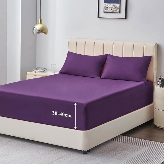 Violet 180x200x40 Drap Housse 180x200 Grand Bonnet 40 cm - Drap Housse 2 Personnes 180 x 200 Grand Bonnet 40 cm Matela DRAP HOUSSE