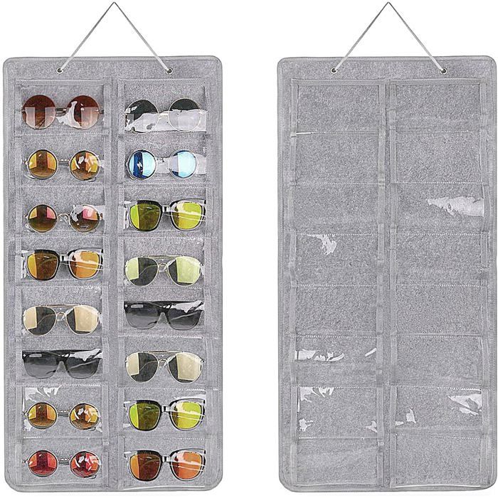 Organisateur de lunettes suspendu 16 compartiments - Rangement feutre anti-poussière pour lunettes de soleil Organisateur de lunettes suspendu 16 compartiments - Rangement feutre anti-poussière pour lunettes de soleil