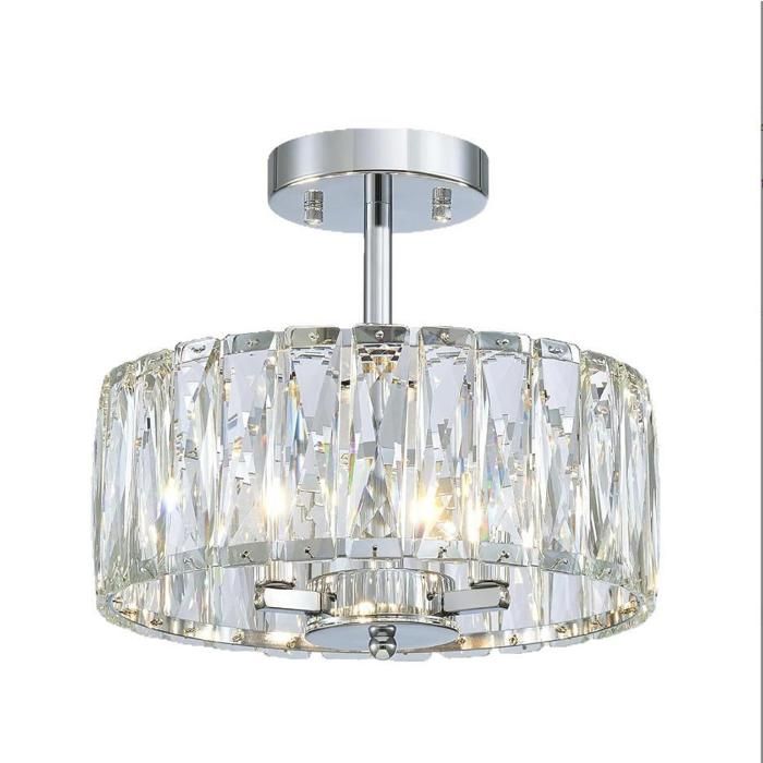 Diday Plafonnier Moderne Cristal Argent Lustre Salon Vintage Style Nordique LED G9 Lampe de Plafond 32cm pour Cuisine Chambre