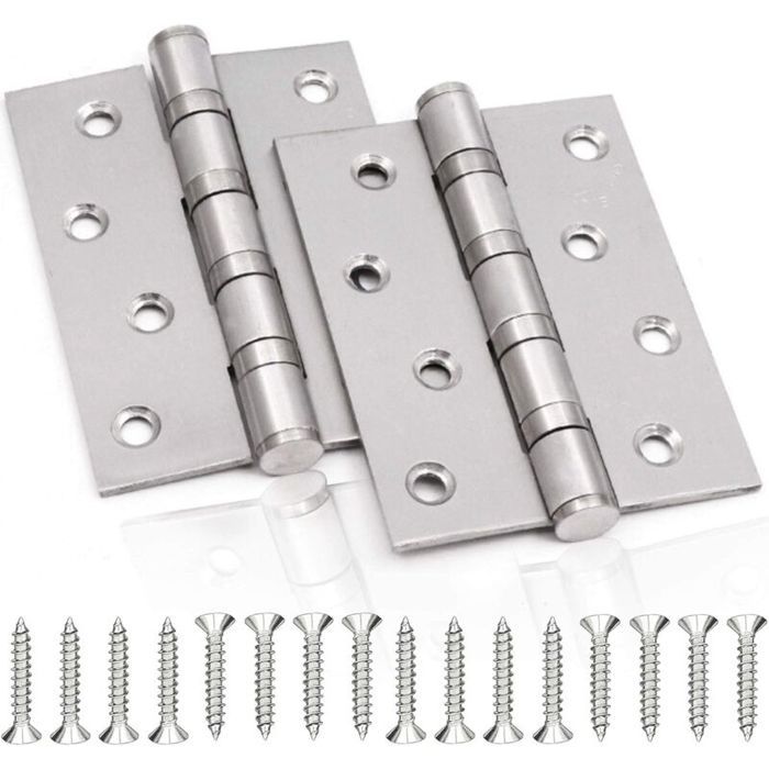 Charnière de porte en inox 3mm – Lot de 2 charnières pliables 100x75mm – Résistante à la corrosion-Pour portes intérieures massives