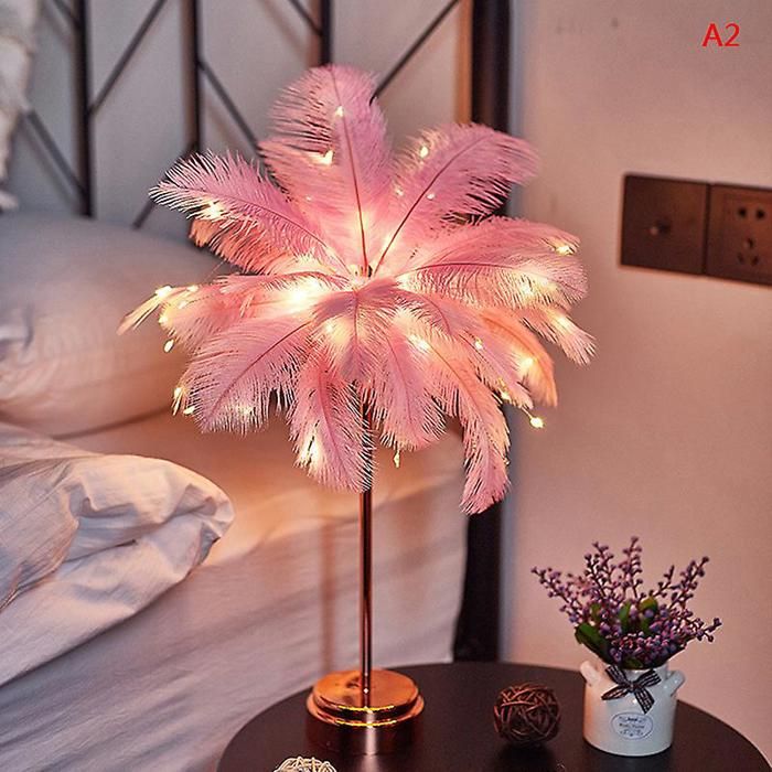 Lampe de table LED en forme de plume petite lampe de chevet en forme de cœur pour chambre de fille - Rose