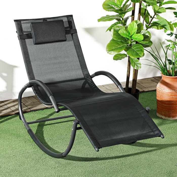 Transat à bascule 155 x 61 x 88 cm noir appui-tête et accoudoirs cadre métallique charge max. 120 kg intérieur/extérieur