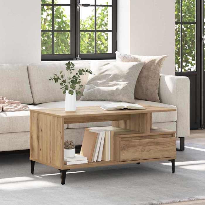 Table basse/du Thé (1 pc) - vidaxl - Table de salon - bois dingénierie - chêne artisanal - 90 x 49 x 45 cm - 1 étagère@wuk17w