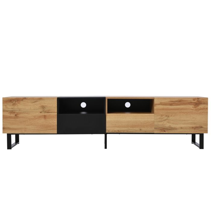 Meuble TV moderne design en bois noir grand espace de rangement robuste et durable Meuble TV moderne design en bois noir grand espace de rangement robuste et durable