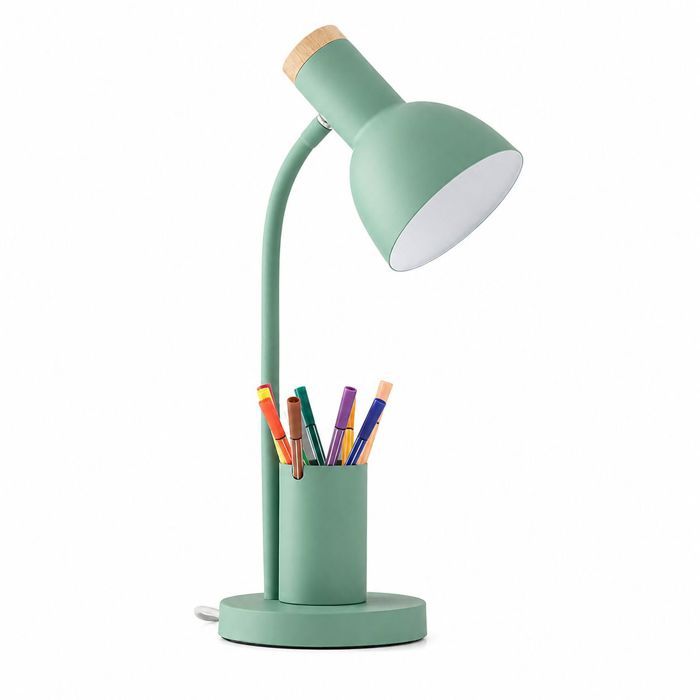 Lampe de Bureau avec Porte-Stylo -Design Nordique -Tige Flexible en Silicone et Base en Métal -pour Bureau Chambre Dormitoire -Vert