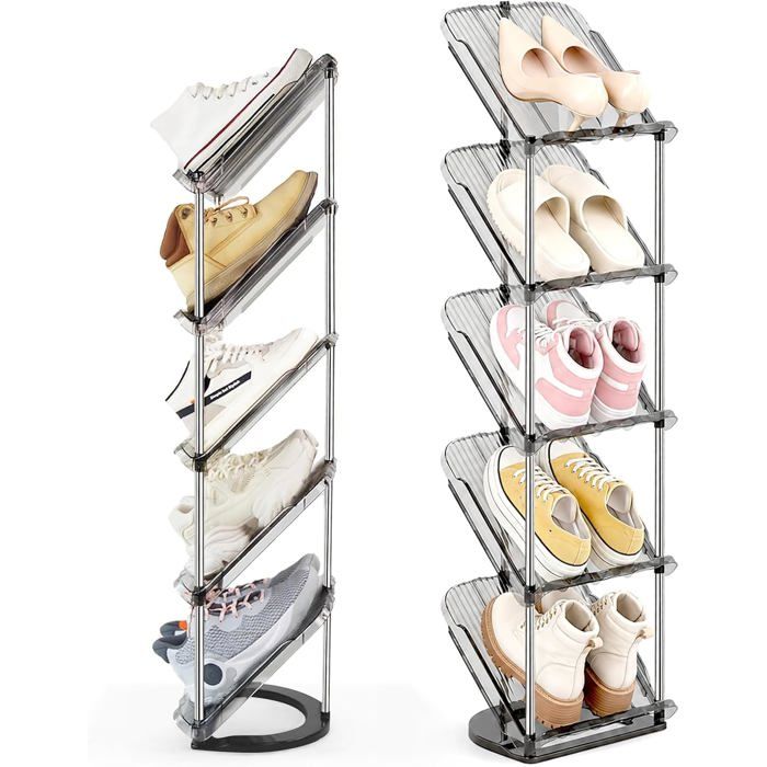 Range Chaussures Incliné 45° 5 Niveaux Gain De Place Rangement Vertical Pour Derrière Porte Entrée Et Placard