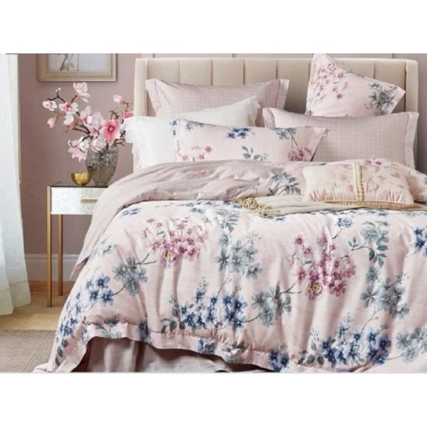 Parure De Draps Reine 4 Pièces 300 Fils Coton Rose Motif Floral Très Doux