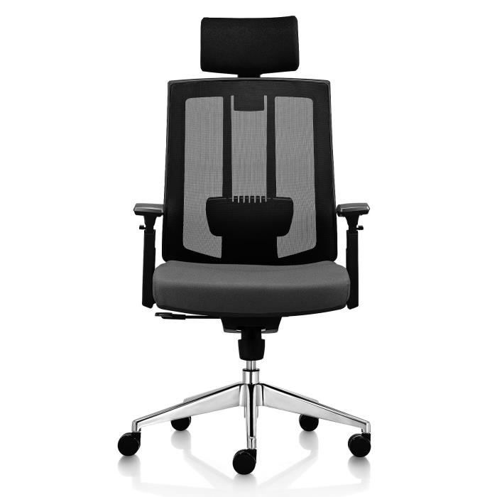 mt international mtga1673x gris - fauteuil ergonomique en tissu/résille avec dossier et assise ajustables, accoudoirs 3d, roulettes,