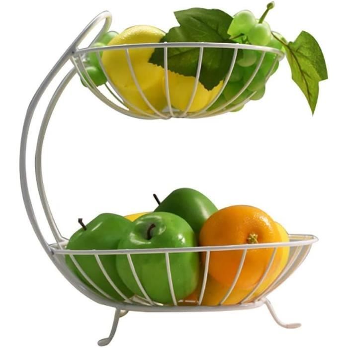 Corbeille à Fruits à 2 Niveaux Dorée Amovible - Panier De Rangement En Fer Pour Cuisine, Salle De Bain, Décoration Table - Dimensions 32x32 Cm - 5