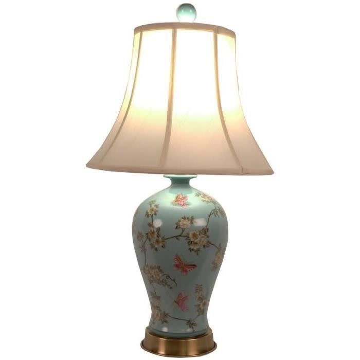 Fine Asianliving Lampe de Table Chinoise Peinte à la Main Turquoise L 40x40 x P H76 cm