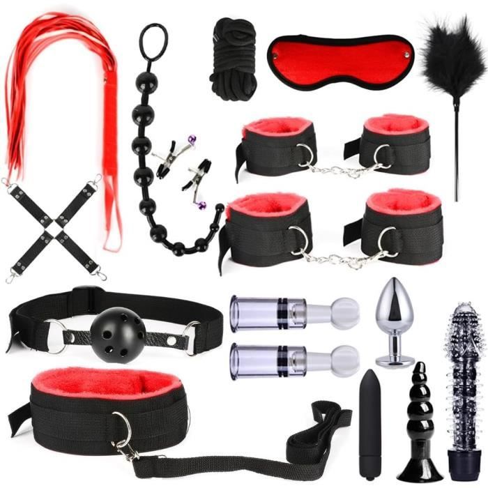 Kit BDSM 15 Pièces LOVE AND VIBES - Accessoires SM Rose - Similicuir - Unisexe