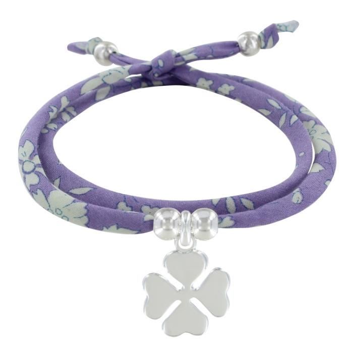 Les Poulettes Bijoux - Bracelet Double Tour Lien Liberty Violet et Trèfle Argent