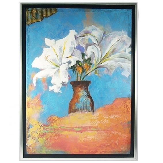 Tableau peinture Fleur blanche - 76 x 56 cm - Achat / Vente tableau - toile  - Cdiscount
