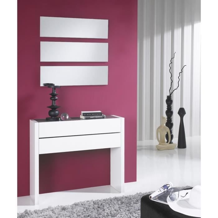 Meuble D Entree Blanc Laque Miroirs Nosila L 87 X L 28 7 X H 75 Cm Cdiscount Maison