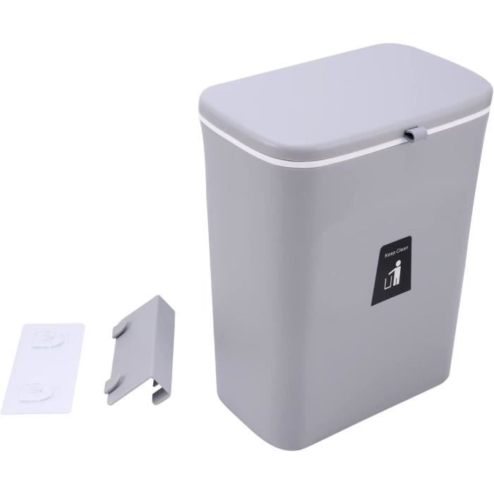 Poubelle De Cuisine Suspendue De 9 L Avec Couvercle, Sans Perçage Ni Sur La Porte De L'armoire, Pour Chambre à Coucher, Armoire, Cuisine, Salle De Bain (29 X 16 X 26 Cm, Blanc