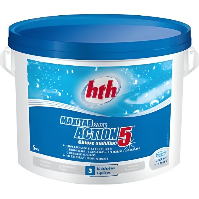 Chlore lent HTH Maxitab - 5 actions - désinfecte, combat les algues, clarifie, améliore la filtration, stabilise