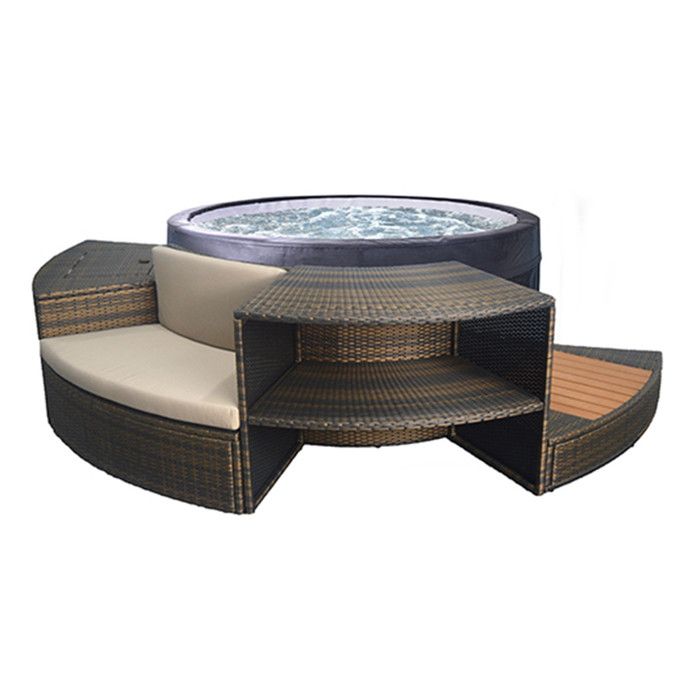Spa portable semi-rigide Vita rond Bulles 4 places + Mobilier - Netspa 156 x 156 x 70 cm Noir
