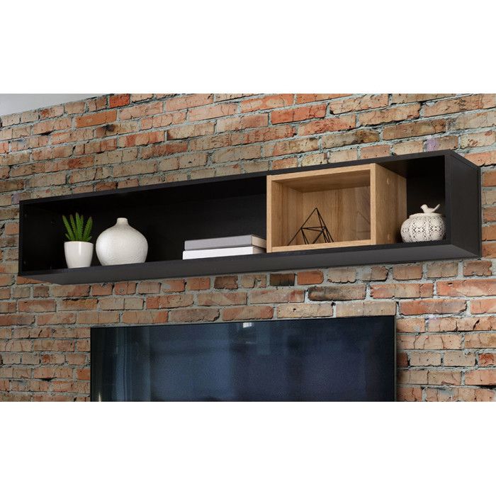 Etagère murale 150 cm 1 niche décor bois de chêne et noir - MODE Meubletmoi Etagère murale 150 cm 1 niche décor bois de chêne et noir - MODE Meubletmoi