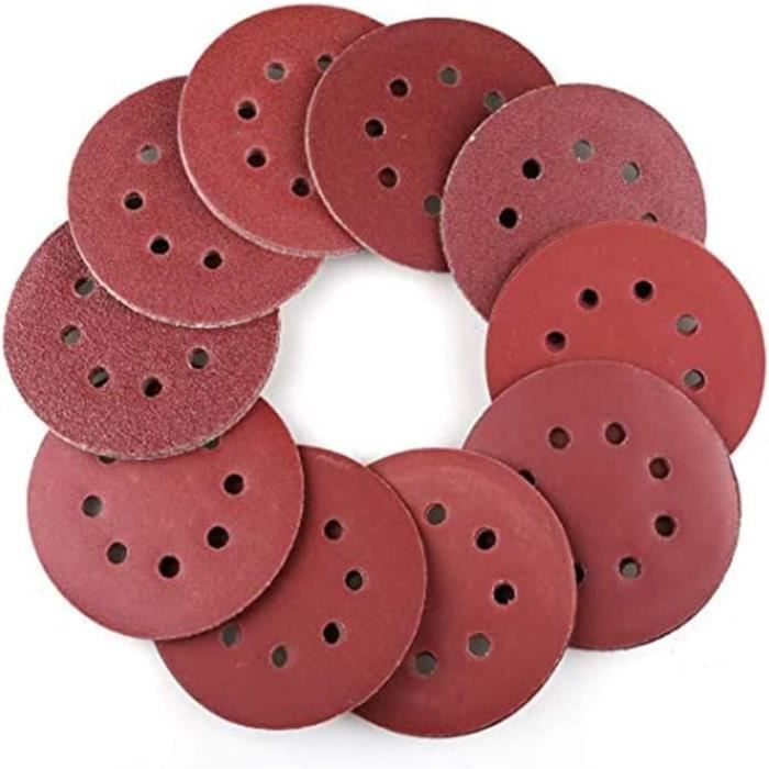 Lot De 100 Disques Abrasifs 125 Mm 8 Trous Grain P100 – Papier De Ponçage Pour Ponceuse Excentrique, Idéal Pour Poncer, Polir, Dérouiller Bois, Métal & Plus