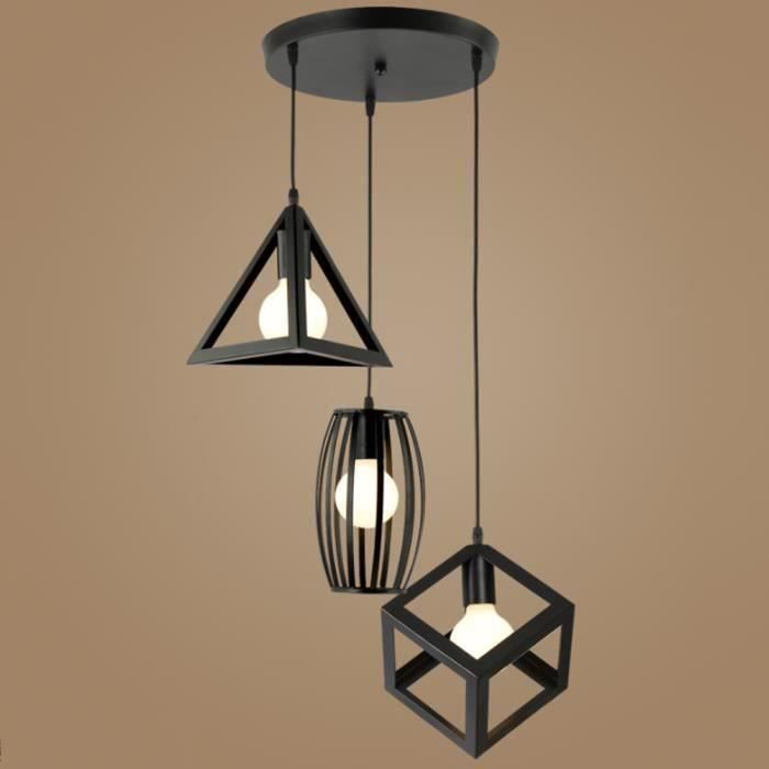 U-D Suspension Cage Forme Métal Contemporain Corde Adjustable-Luminaire Lustre Industriel 3 Lampes E27