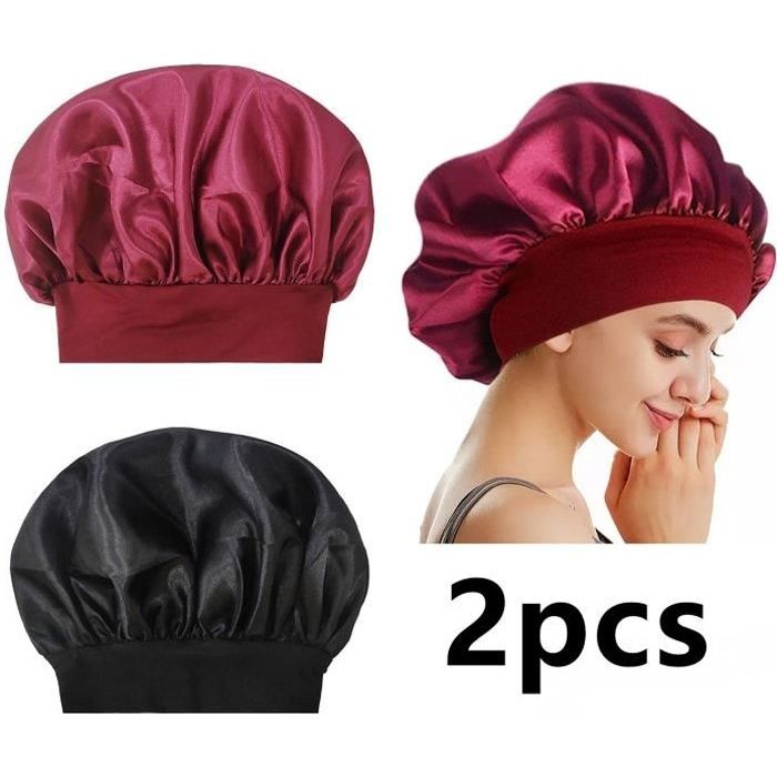 Bonnet de douche - Femme - Satin - Élastique - Imperméable - 2 pièces