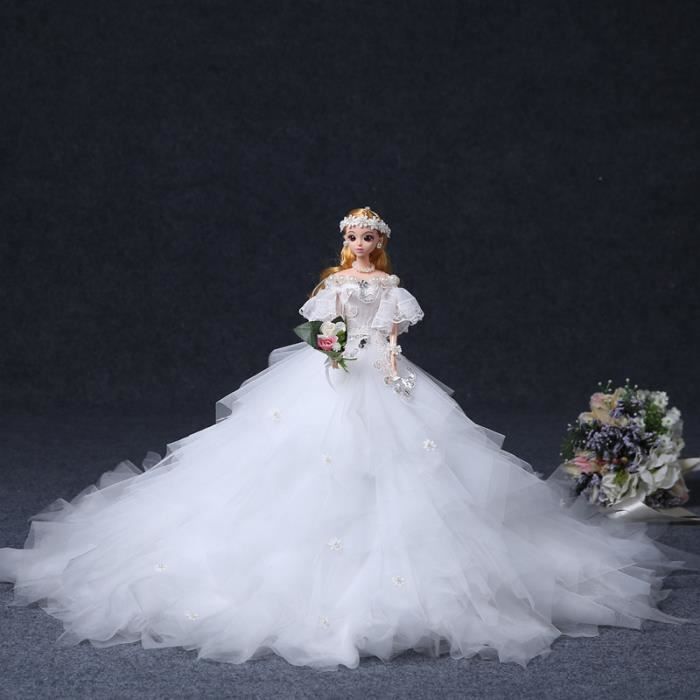 Poupée barbie de style victorien manches longues blanc 3 pièce robe de mariée voile train 