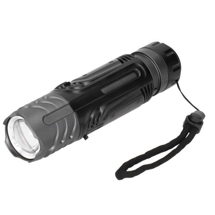 Lampe de poche rechargeable avec zoom et pointeur laser pour camping,  astronomie, randonnée (noir)