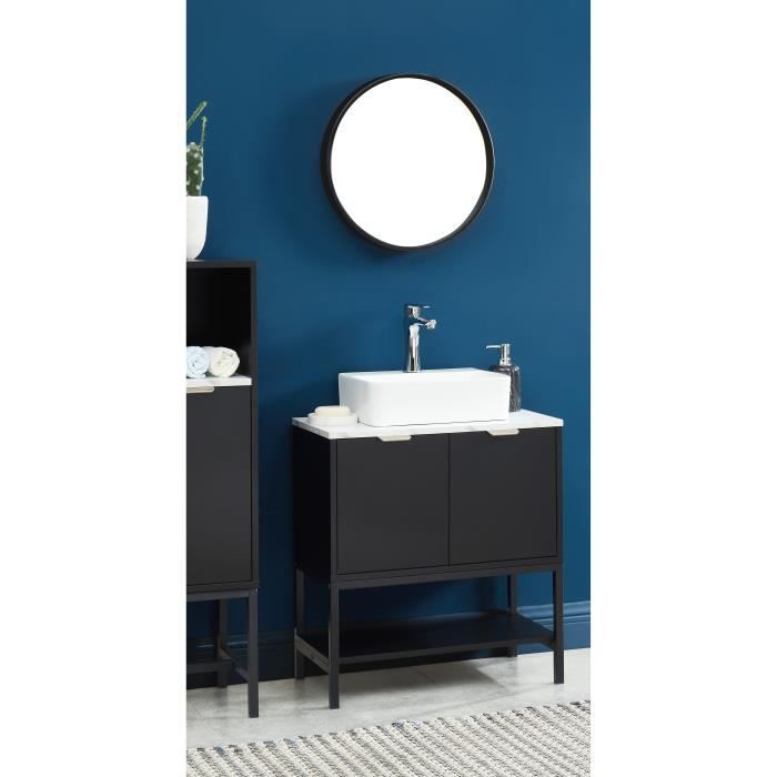 Meuble sous vasque pour salle de bain GAIA - Coloris noir et marbre blanc - L60cm Meuble sous vasque pour salle de bain GAIA - Coloris noir et marbre blanc - L60cm