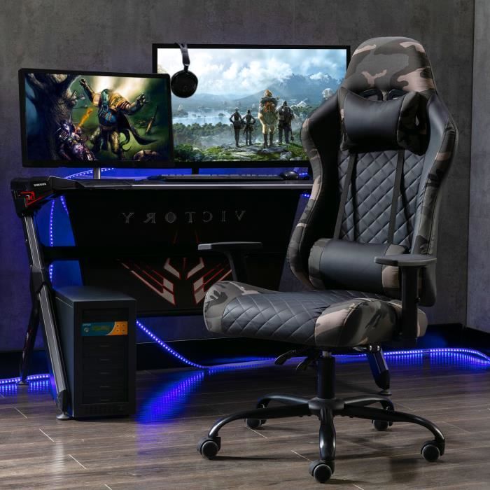 BenyLed Chaise Gaming Fauteuil Gaming en Tissu Fauteuil Bureau Ergonomique avec Appui-T/ête et Support Lombaire Chaise Gaming Hauteur R/églable et Dossier Inclinable Camouflage