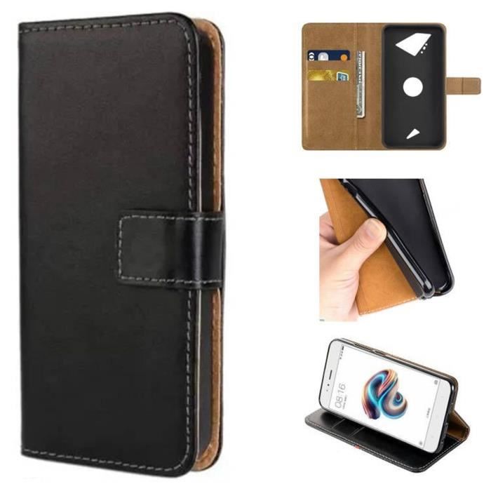 Etui Coque Crosscall Action X5 - Noir en PU Cuir avec protection antichoc Support fonction Pochette téléphone Crosscall Action X5