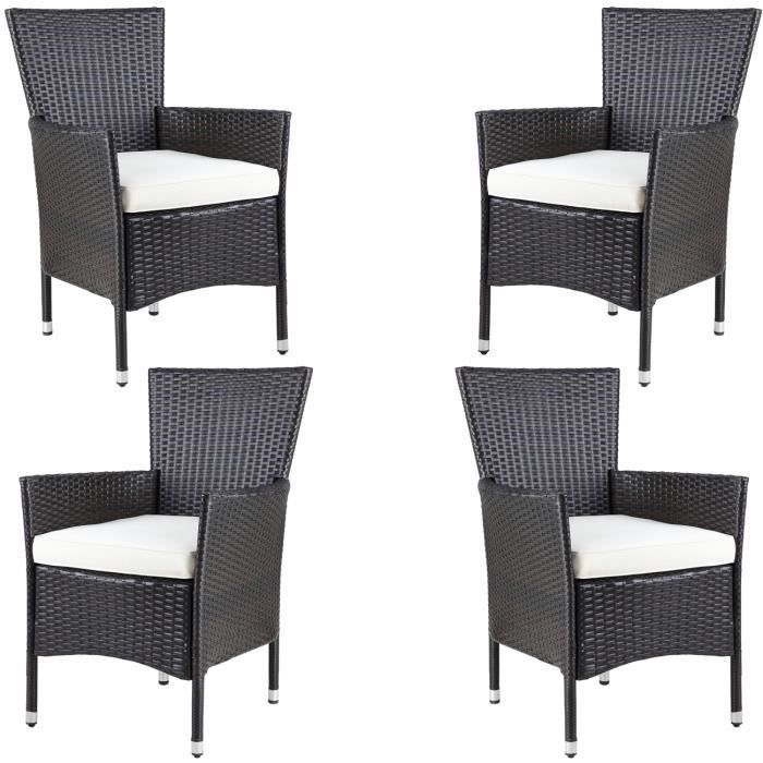 Casaria® Set de 4 chaises en polyrotin Brun avec coussin d'assise 7cm max 160kg assise fauteuil jardin balcon terrasse