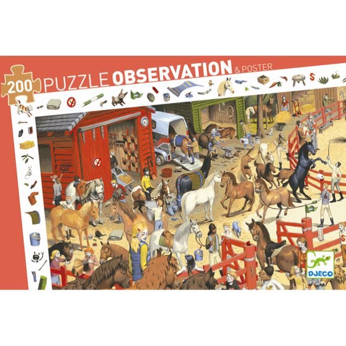 Puzzle dobservation 200 pièces - DJECO - Équitation - Paysage et nature - À partir de 6 ans - Multicolore Puzzle dobservation 200 pièces - DJECO - Équitation - Paysage et nature - À partir de 6 ans - Multicolore
