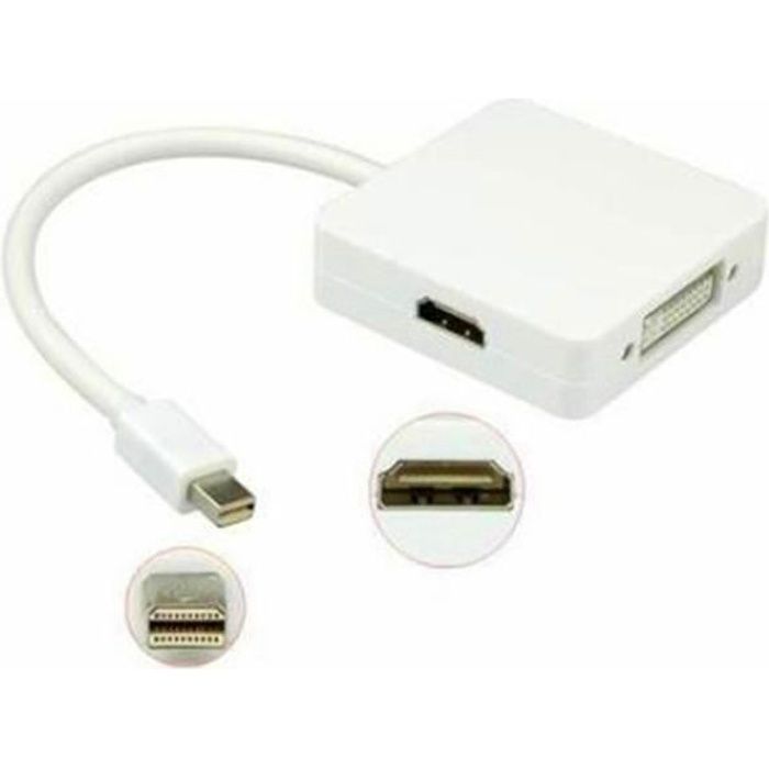Câble Adaptateur 3 en 1 Mini DisplayPort / Thunderbolt vers HDMI / VGA