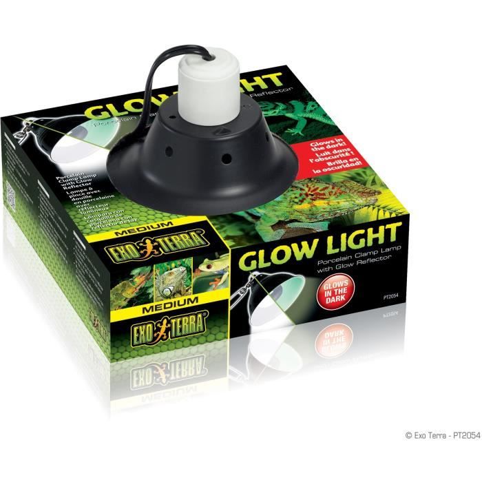 Lampe déclairage pour terrarium - EXO TERRA - Glow Light M - Pince avec douille porcelaine - Réflecteur lumineux - Jour/nuit - 21cm